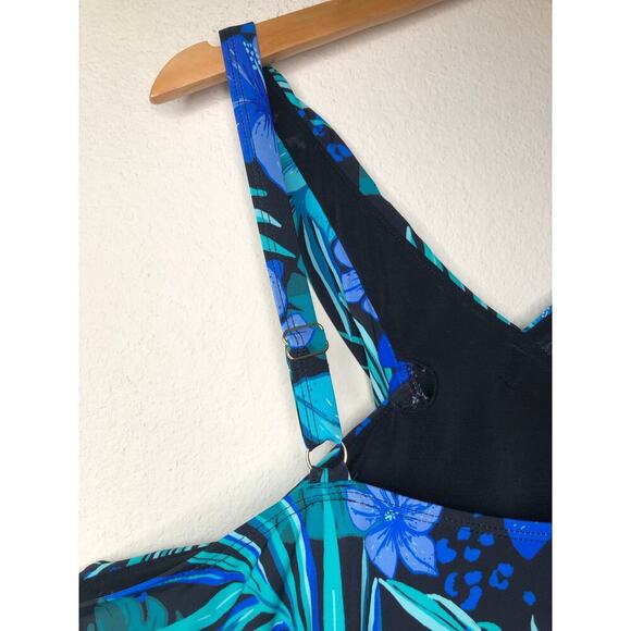 Swimsuits For All Plus Sz 26 Blue Hawaiian High Neck Wrap Swimdress Beach - Picture 9 of 16